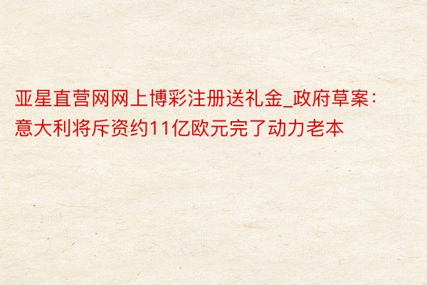 亚星直营网网上博彩注册送礼金_政府草案：意大利将斥资约11亿欧元完了动力老本